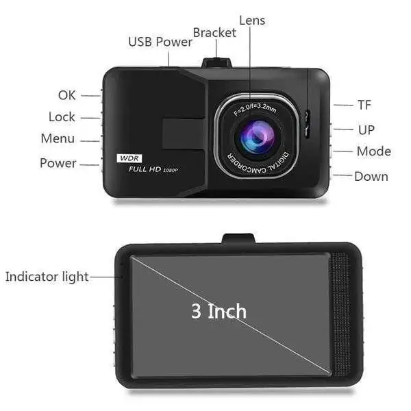 Caméra de tableau de bord Reload double 1080p avec détection de mouvement